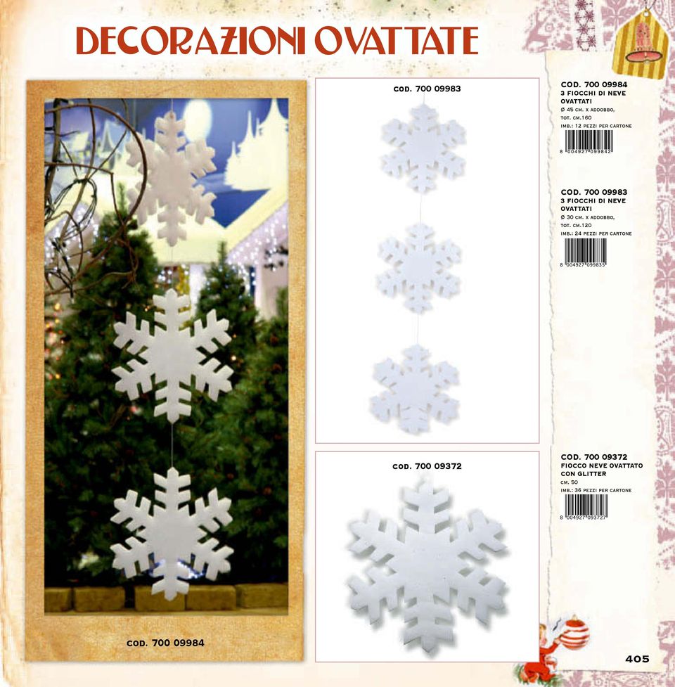 : 12 pezzi per cartone cod. 700 09983 3 fiocchi di neve ovattati Ø 30 cm.