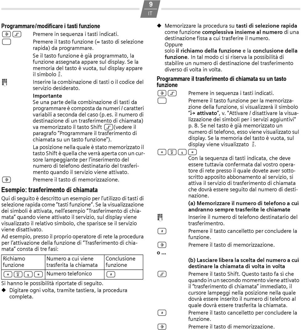 Importante Se una parte della combinazione di tasti da programmare è composta da numeri / caratteri variabili a seconda del caso (p.es.