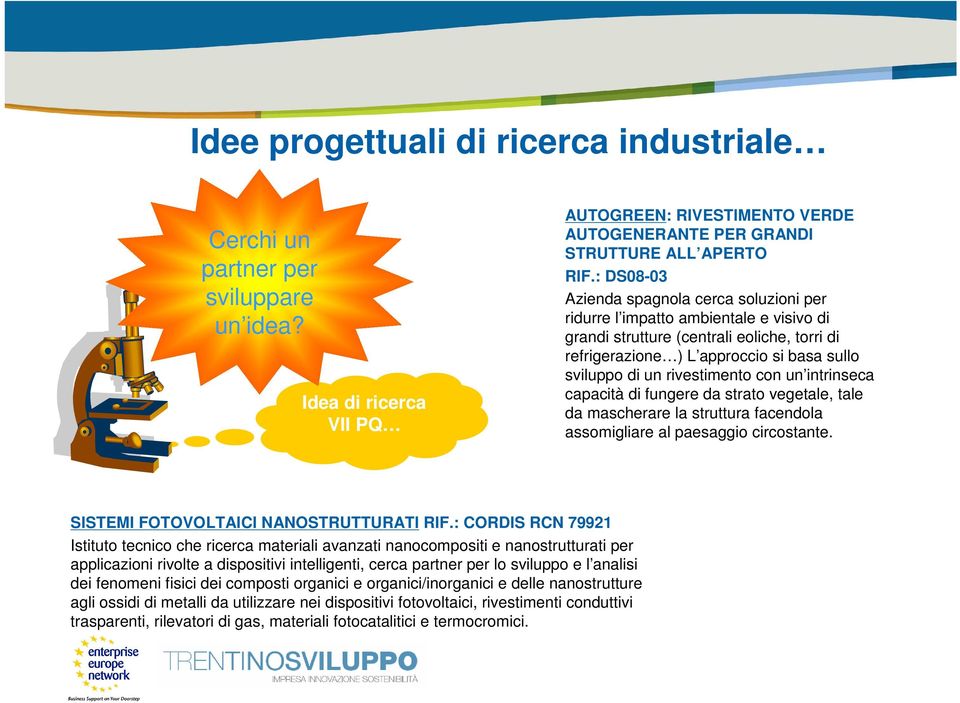 rivestimento con un intrinseca capacità di fungere da strato vegetale, tale da mascherare la struttura facendola assomigliare al paesaggio circostante. SISTEMI FOTOVOLTAICI NANOSTRUTTURATI RIF.