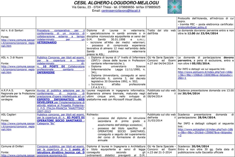 sassar i.it/concorsi/concorsi_regio nali.htm Comune di Oniferi http://www.