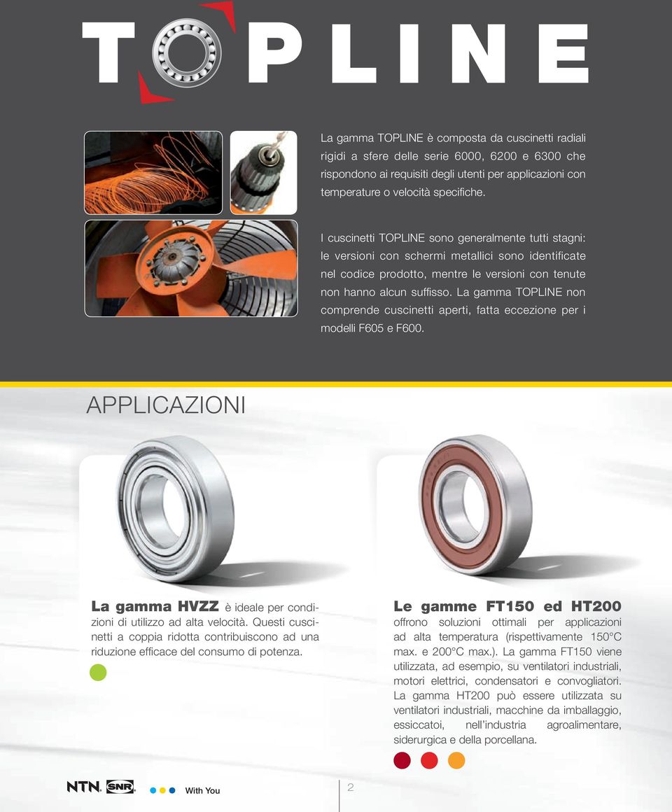 La gamma TOPLINE non comprende cuscinetti aperti, fatta eccezione per i modelli F605 e F600. APPLICAZIONI La gamma HVZZ è ideale per condizioni di utilizzo ad alta velocità.