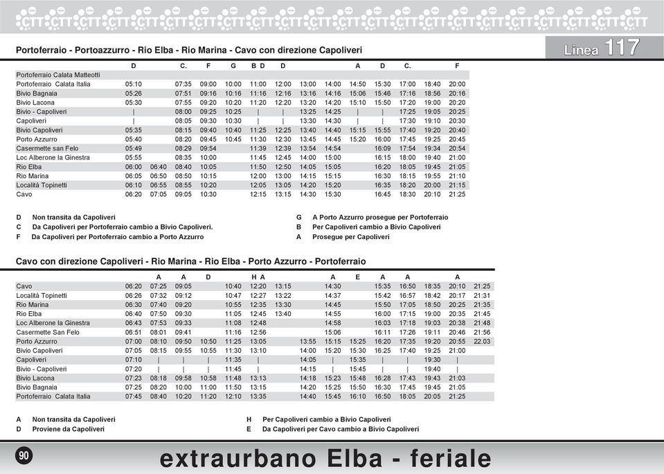 20:16 Bivio Lacona 05:30 07:55 09:20 10:20 11:20 12:20 13:20 14:20 15:10 15:50 17:20 19:00 20:20 Bivio - Capoliveri 08:00 09:25 10:25 13:25 14:25 17:25 19:05 20:25 Capoliveri 08:05 09:30 10:30 13:30