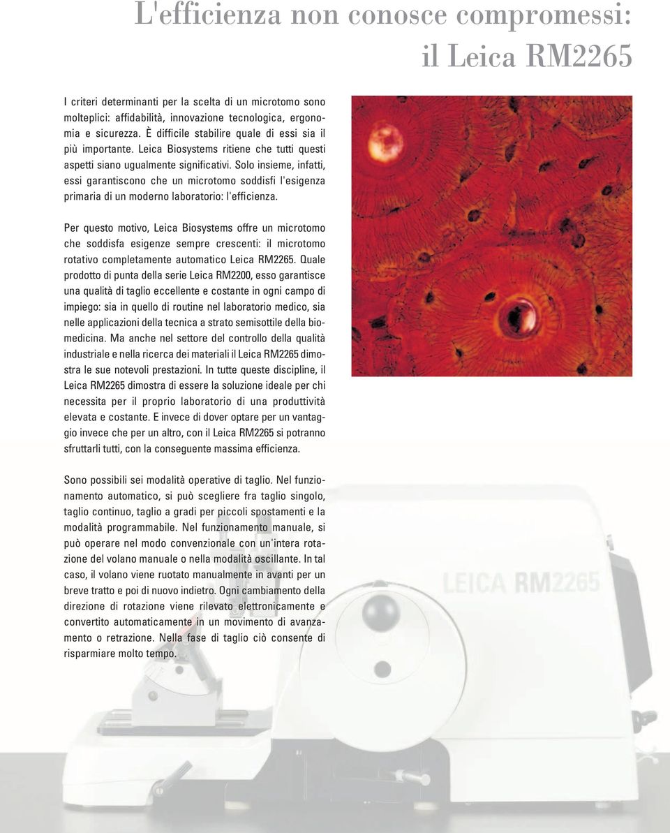 Solo insieme, infatti, essi garantiscono che un microtomo soddisfi l'esigenza primaria di un moderno laboratorio: l'efficienza.