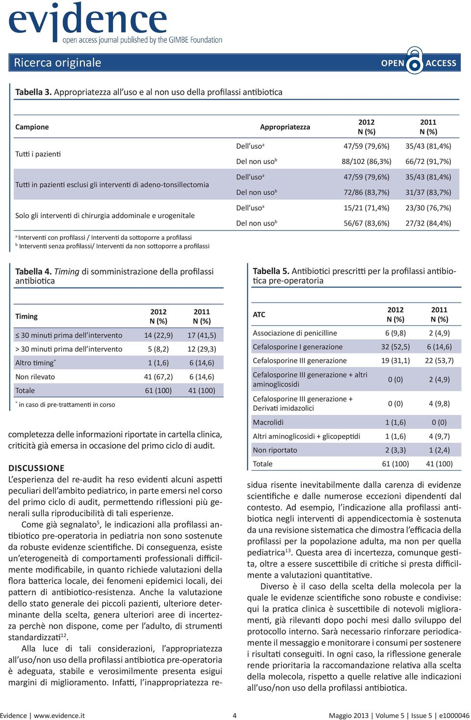 e urogenitale a Interventi con profilassi / Interventi da sottoporre a profilassi b Interventi senza profilassi/ Interventi da non sottoporre a profilassi Appropriatezza Dell uso a 47/59 (79,6%)