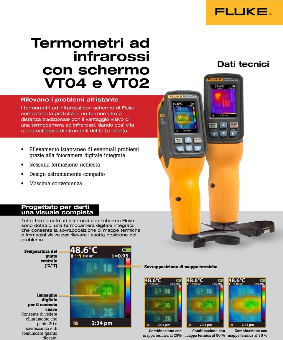 Rilevamento istantaneo di eventuali problemi grazie alla fotocamera digitale integrata Design estremamente compatto Massima convenienza Progettato per darti una visuale completa Tutti i termometri ad