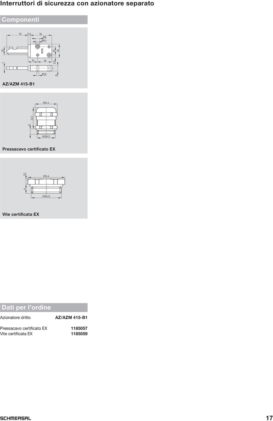 certificato EX 6,5 2, M20x,5 Vite certificata EX Azionatore