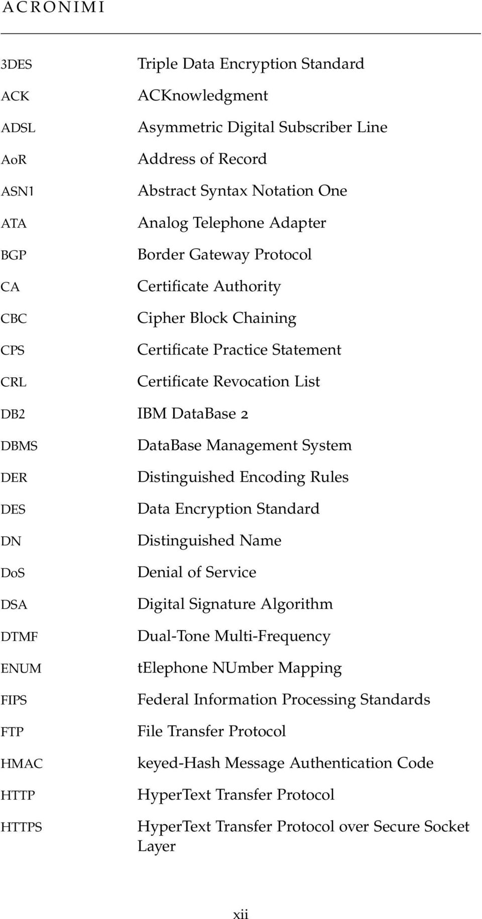 FIPS FTP HMAC HTTP HTTPS DataBase Management System Distinguished Encoding Rules Data Encryption Standard Distinguished Name Denial of Service Digital Signature Algorithm Dual-Tone Multi-Frequency