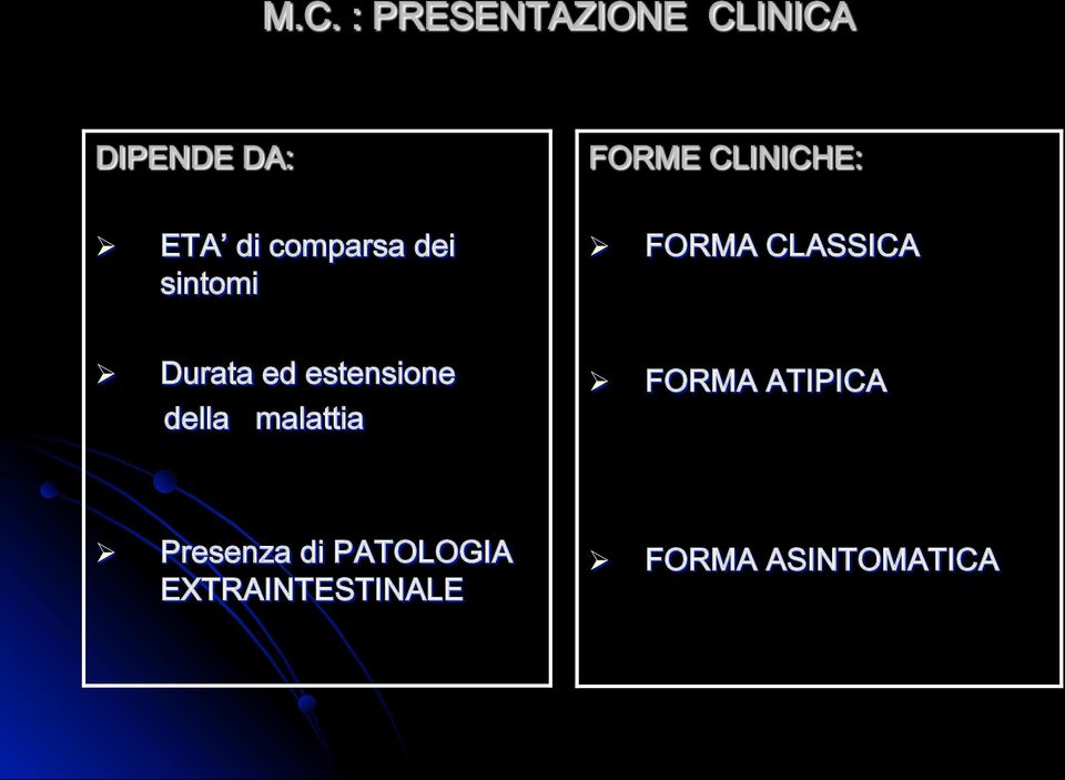 CLASSICA Ø Durata ed estensione della malattia Ø FORMA