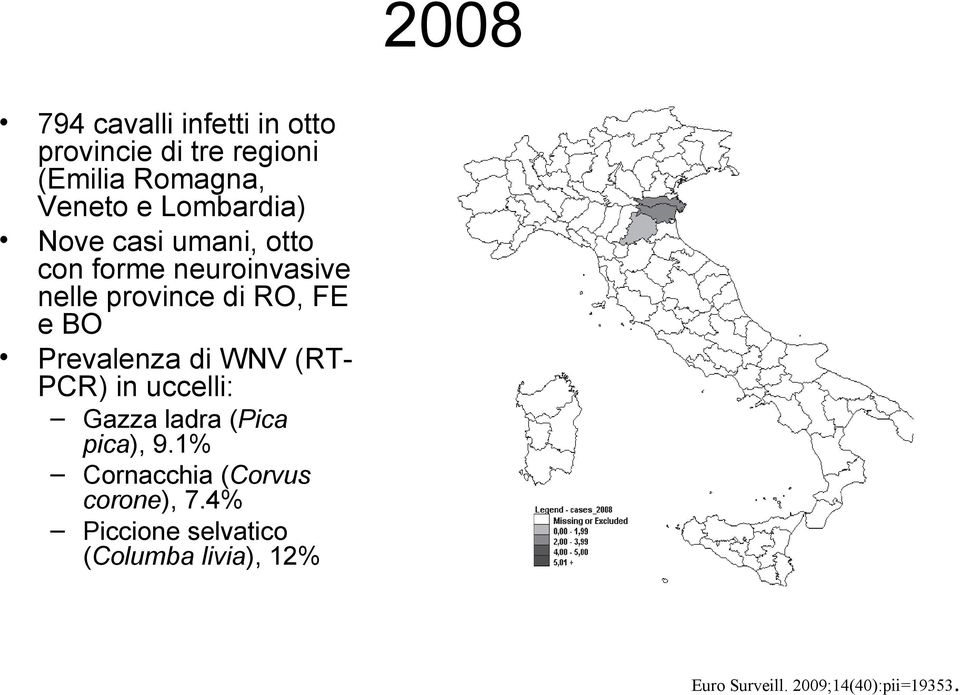 Prevalenza di WNV (RTPCR) in uccelli: Gazza ladra (Pica pica), 9.