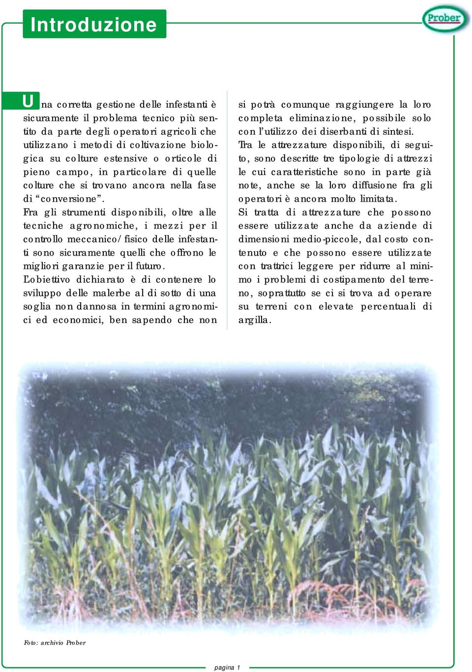 Fra gli strumenti disponibili, oltre alle tecniche agronomiche, i mezzi per il controllo meccanico/fisico delle infestanti sono sicuramente quelli che offrono le migliori garanzie per il futuro.