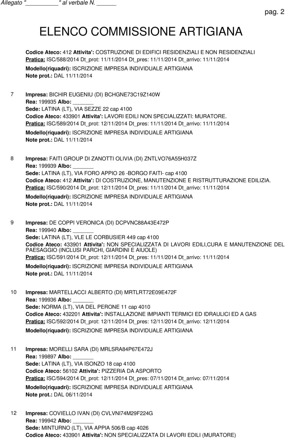 Pratica: ISC/589/2014 Dt_prot: 12/11/2014 Dt_pres: 11/11/2014 Dt_arrivo: 11/11/2014 Note prot.