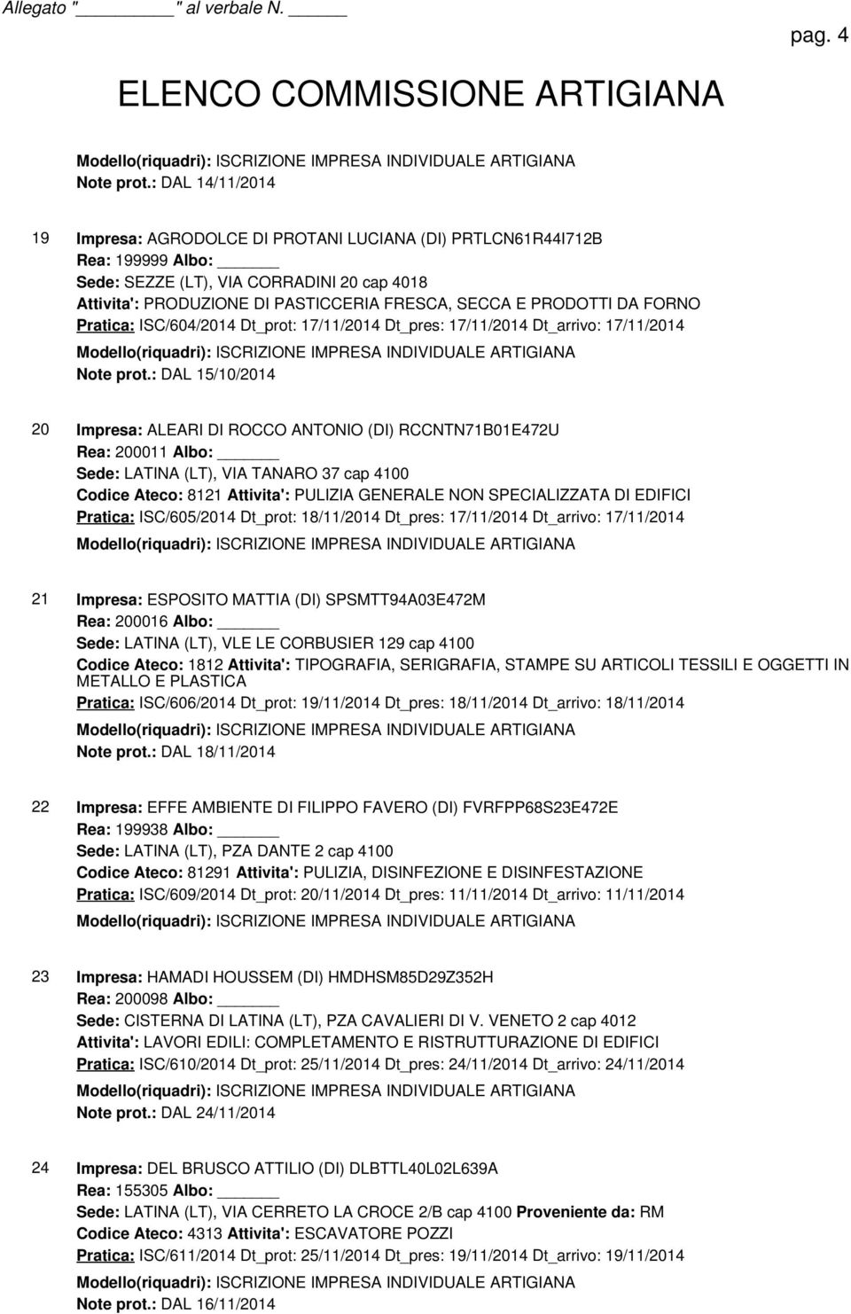 PRODOTTI DA FORNO Pratica: ISC/604/2014 Dt_prot: 17/11/2014 Dt_pres: 17/11/2014 Dt_arrivo: 17/11/2014 Note prot.