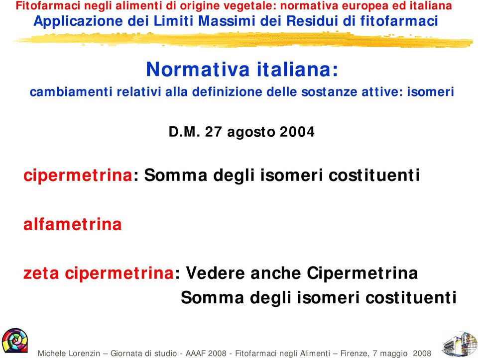 27 agosto 2004 cipermetrina: Somma degli isomeri costituenti
