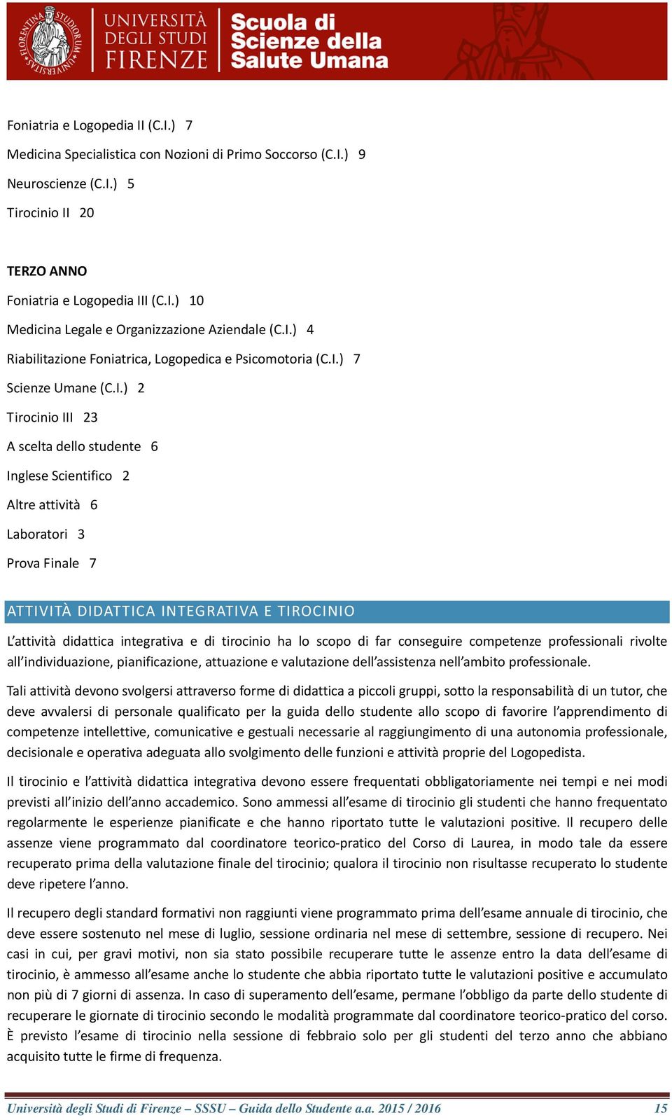 7 ATTIVITÀ DIDATTICA INTEGRATIVA E TIROCINIO L attività didattica integrativa e di tirocinio ha lo scopo di far conseguire competenze professionali rivolte all individuazione, pianificazione,