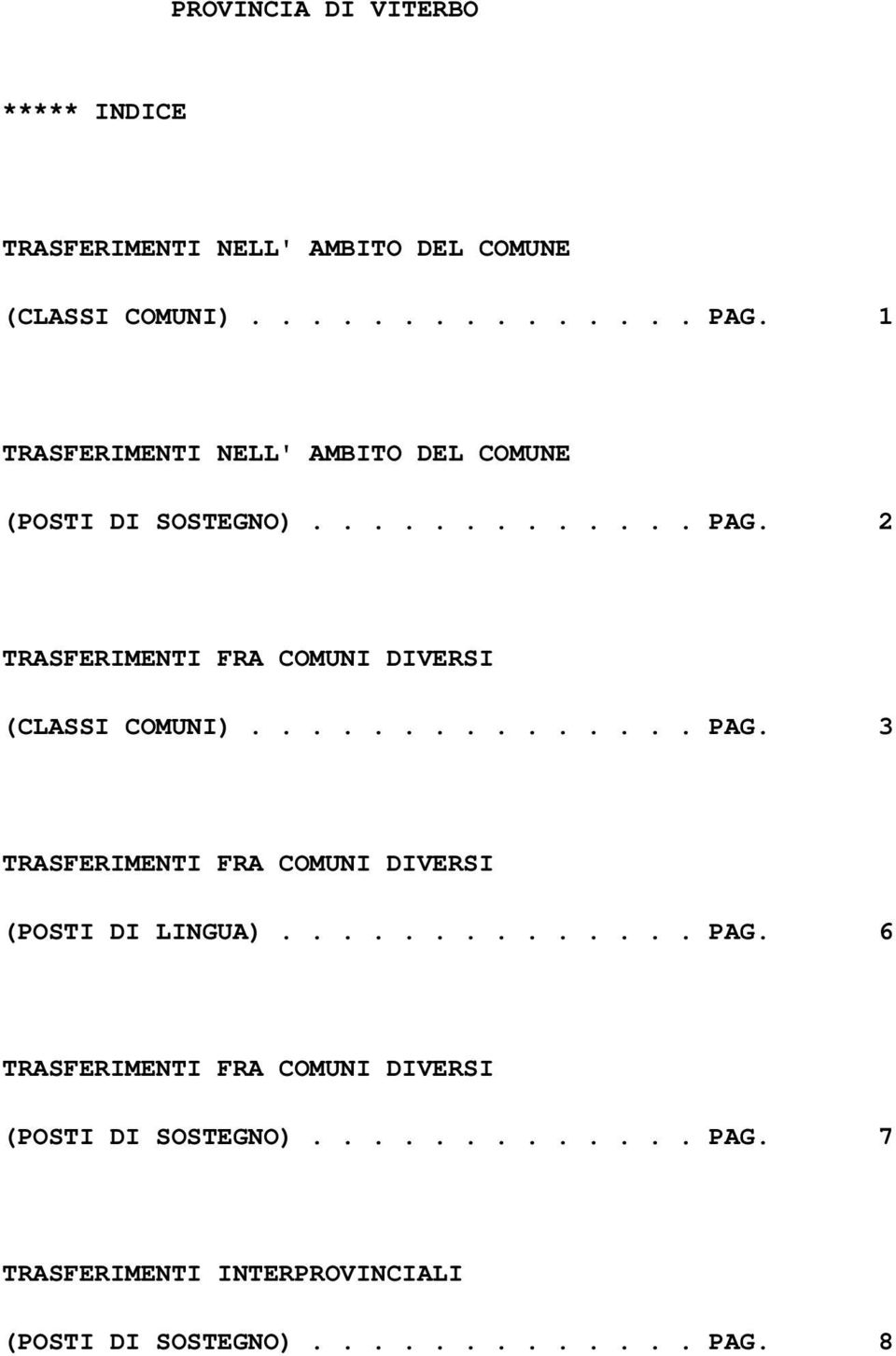 2 TRASFERIMENTI FRA COMUNI DIVERSI (CLASSI COMUNI)............... PAG.