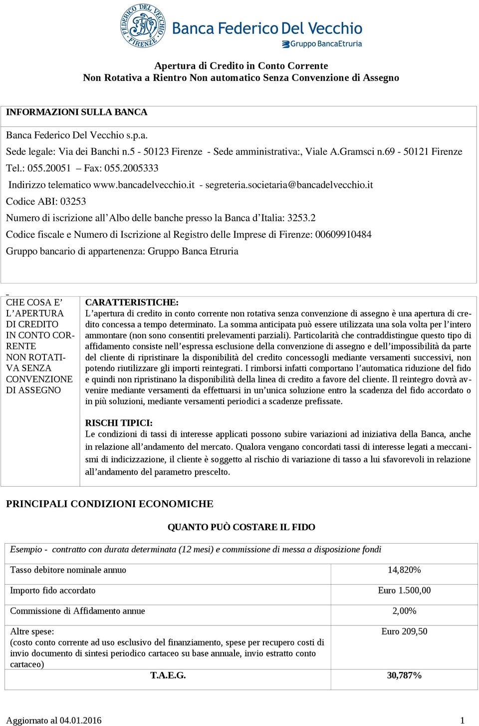 it Codice ABI: 03253 Numero di iscrizione all Albo delle banche presso la Banca d Italia: 3253.