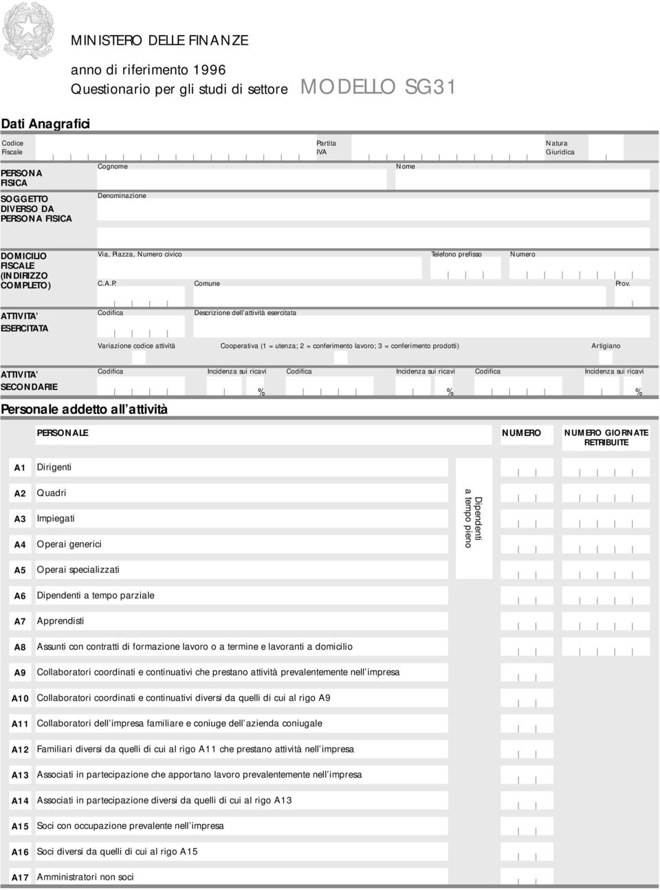 ATTIVITA ESERCITATA Codifica Descrizione dell attività esercitata Variazione codice attività Cooperativa (1 = utenza; 2 = conferimento lavoro; 3 = conferimento prodotti) Artigiano ATTIVITA SECONDARIE