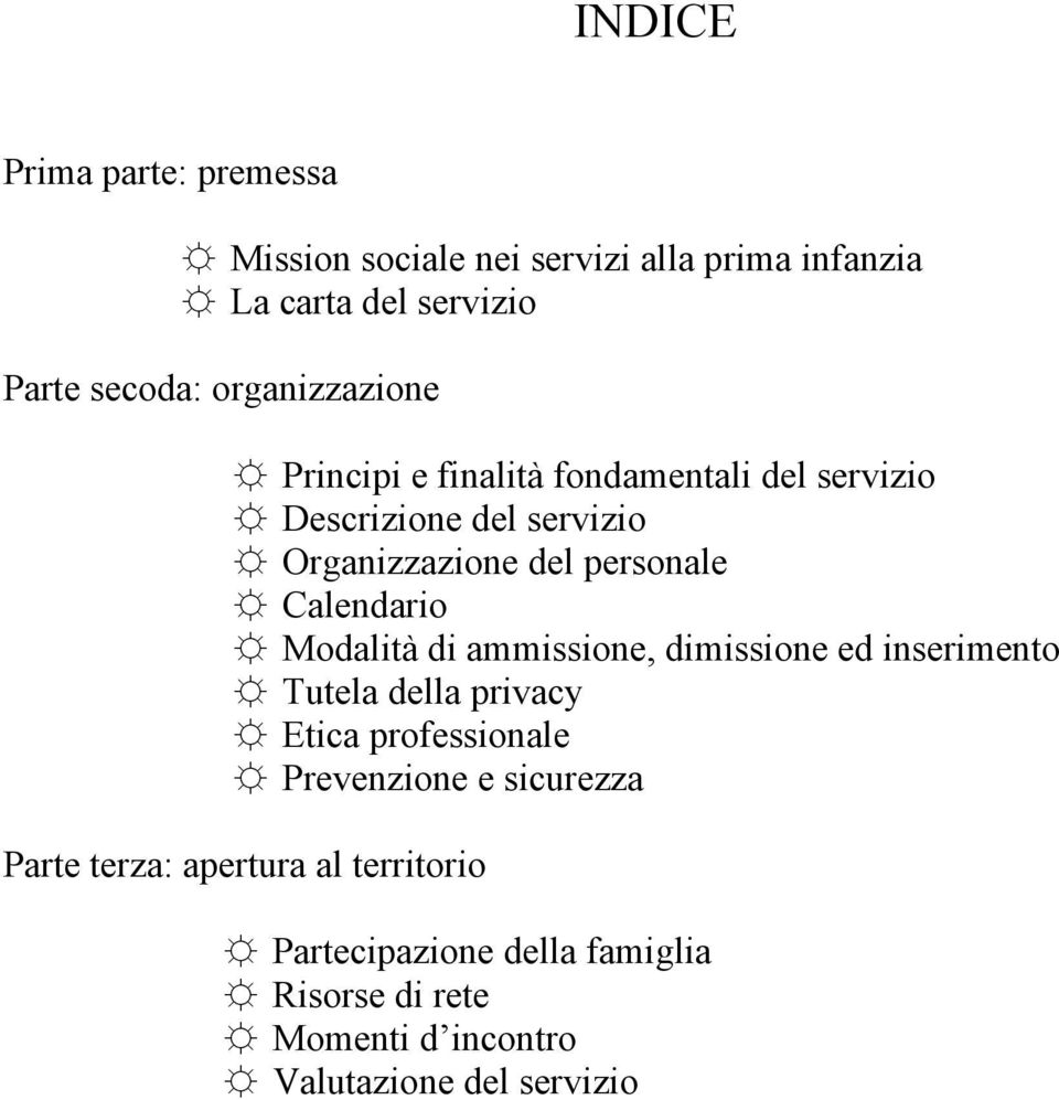 Calendario Modalità di ammissione, dimissione ed inserimento Tutela della privacy Etica professionale Prevenzione e