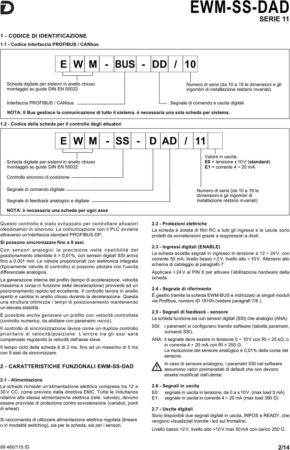 le dimensioni e gli ingombri di installazione restano invariati) Segnale di comando e uscita digitali NOTA: Il Bus gestisce la comunicazione di tutto il sistema.