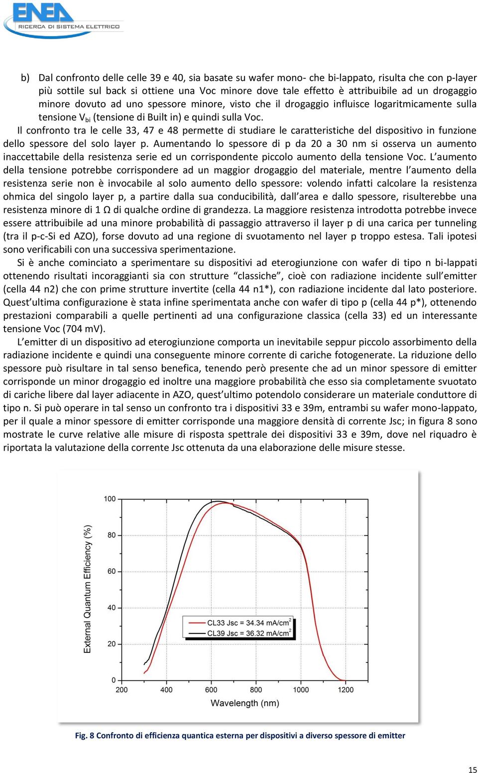 Il confronto tra le celle 33, 47 e 48 permette di studiare le caratteristiche del dispositivo in funzione dello spessore del solo layer p.