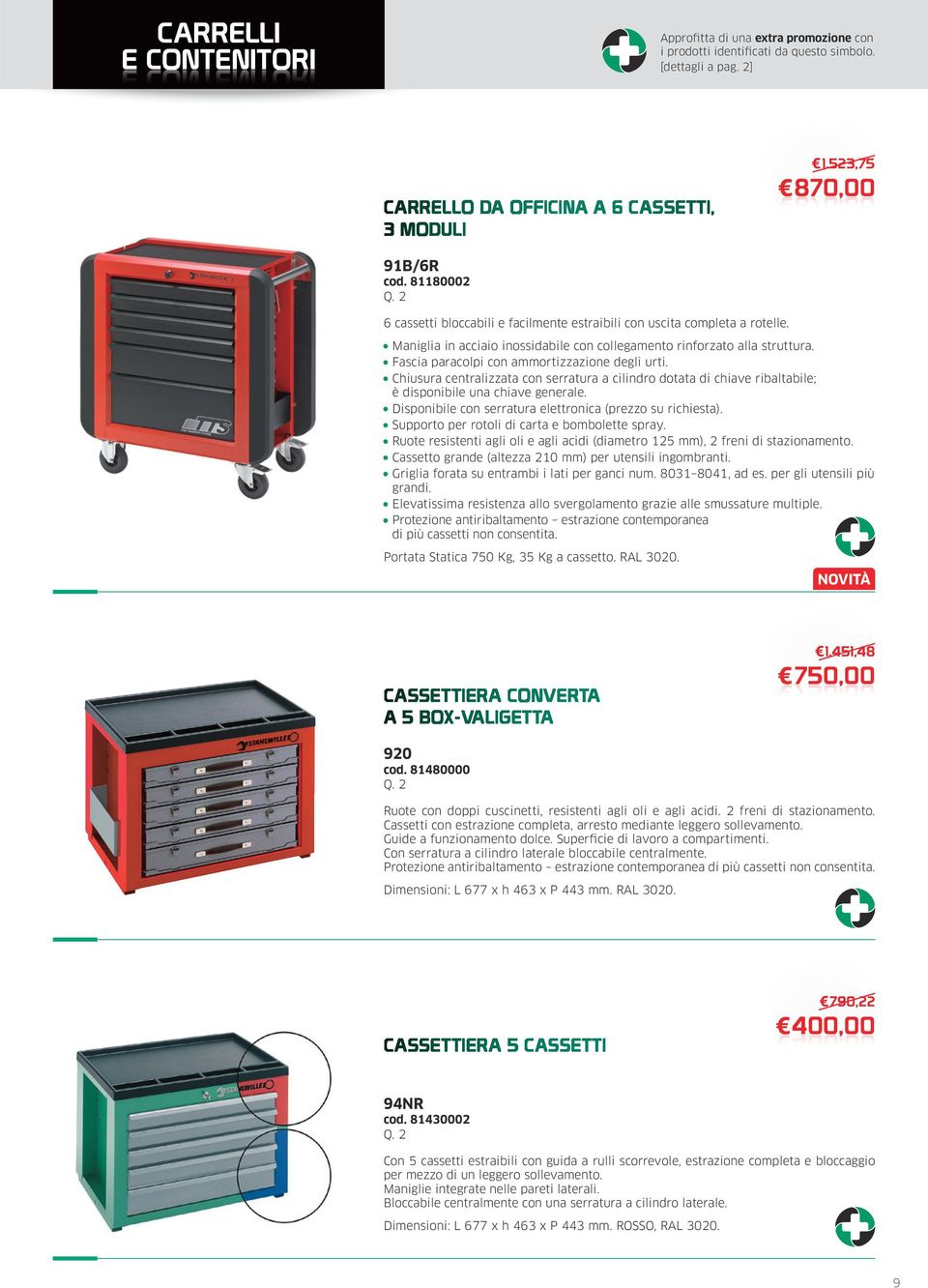 Fascia paracolpi con ammortizzazione degli urti. Chiusura centralizzata con serratura a cilindro dotata di chiave ribaltabile; è disponibile una chiave generale.