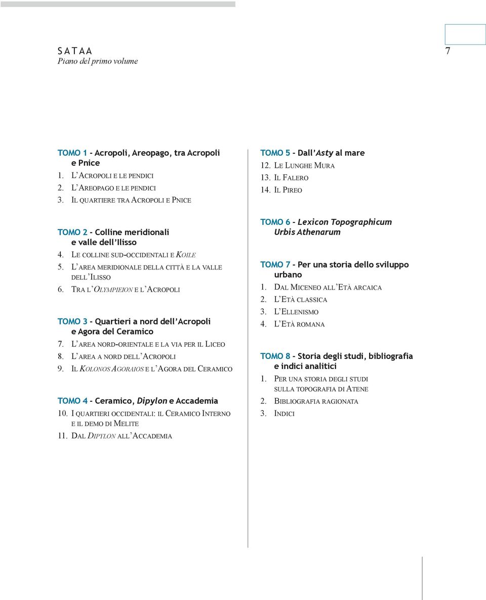 TRA L OLYMPIEION E L ACROPOLI TOMO 3 - Quartieri a nord dell Acropoli e Agora del Ceramico 7. L AREA NORD-ORIENTALE E LA VIA PER IL LICEO 8. L AREA A NORD DELL ACROPOLI 9.