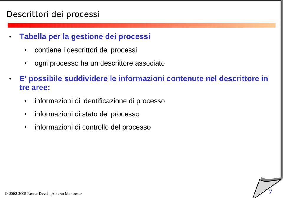 informazioni contenute nel descrittore in tre aree: informazioni di identificazione