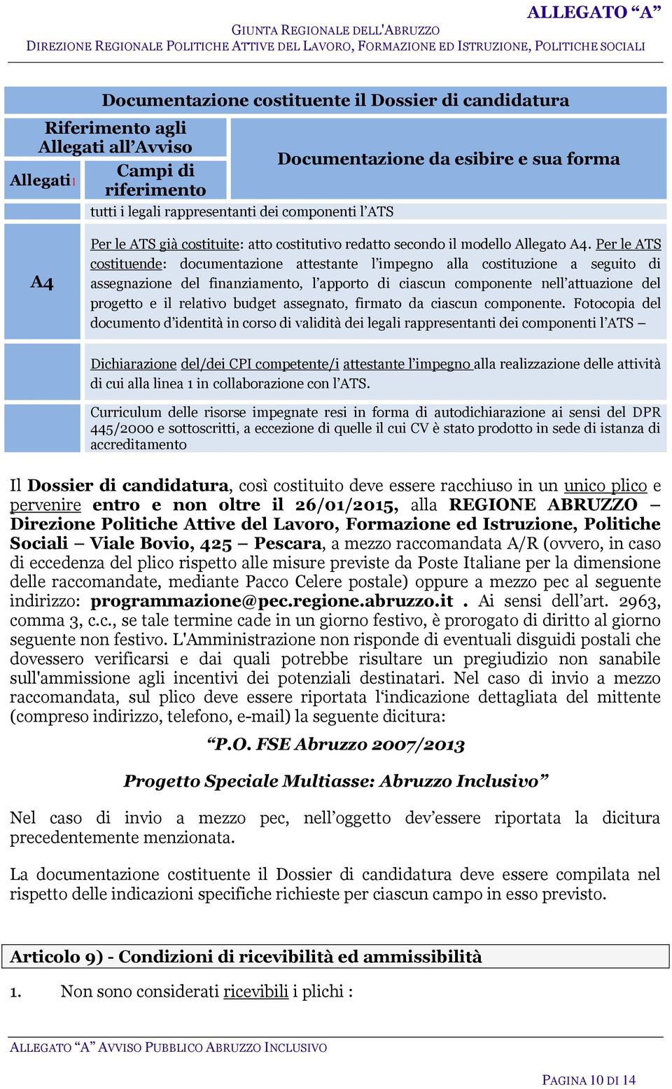 Per le ATS costituende: documentazione attestante l impegno alla costituzione a seguito di assegnazione del finanziamento, l apporto di ciascun componente nell attuazione del progetto e il relativo