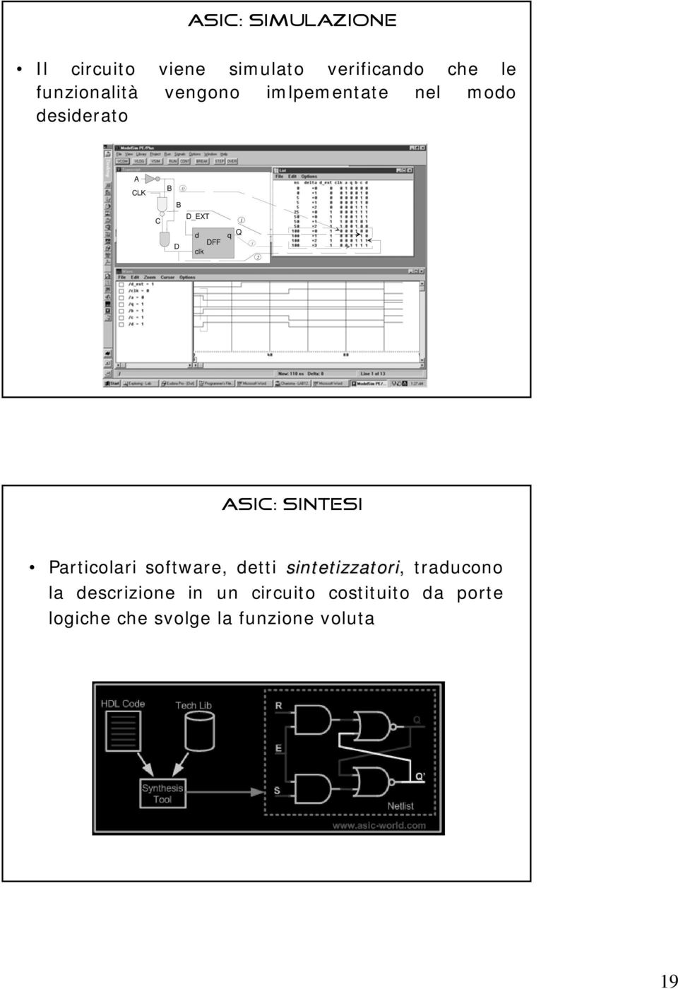 3 2 ASIC: sintesi Particolari software, detti sintetizzatori, traducono la