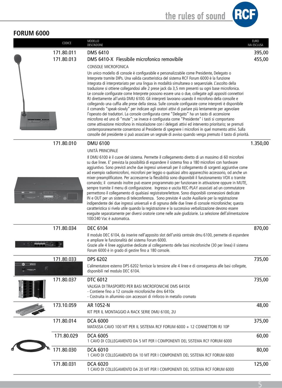013 DMS 6410-X Flessibile microfonico removibile 455,00 CONSOLE MICROFONICA Un unico modello di console è configurabile e personalizzabile come Presidente, Delegato o Interprete tramite DIPs.