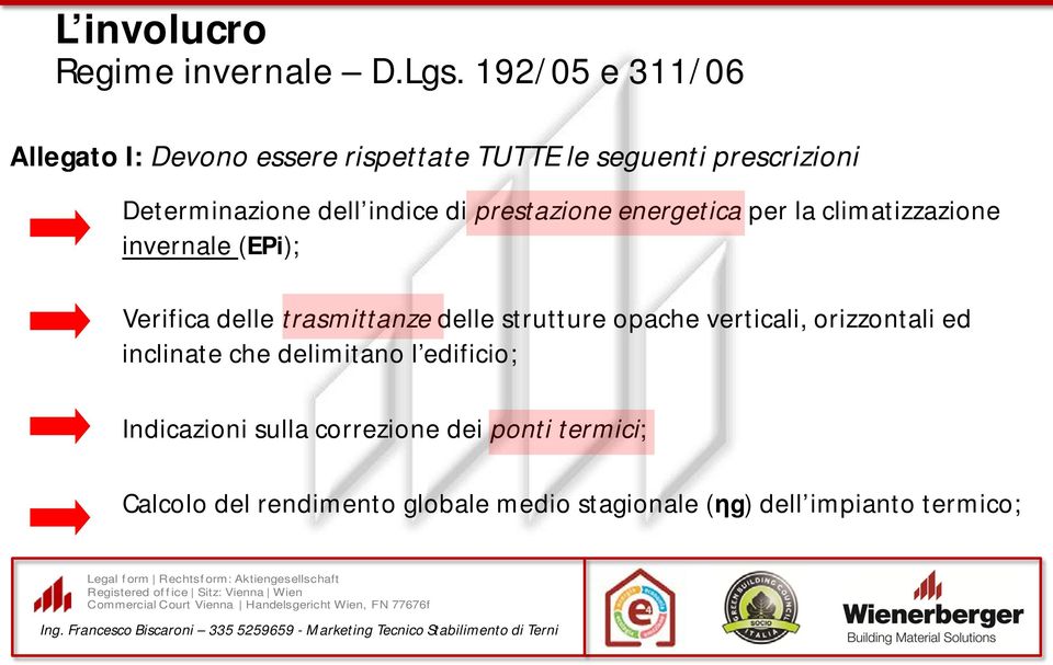 di prestazione energetica per la climatizzazione invernale (EPi); Verifica delle trasmittanze delle strutture