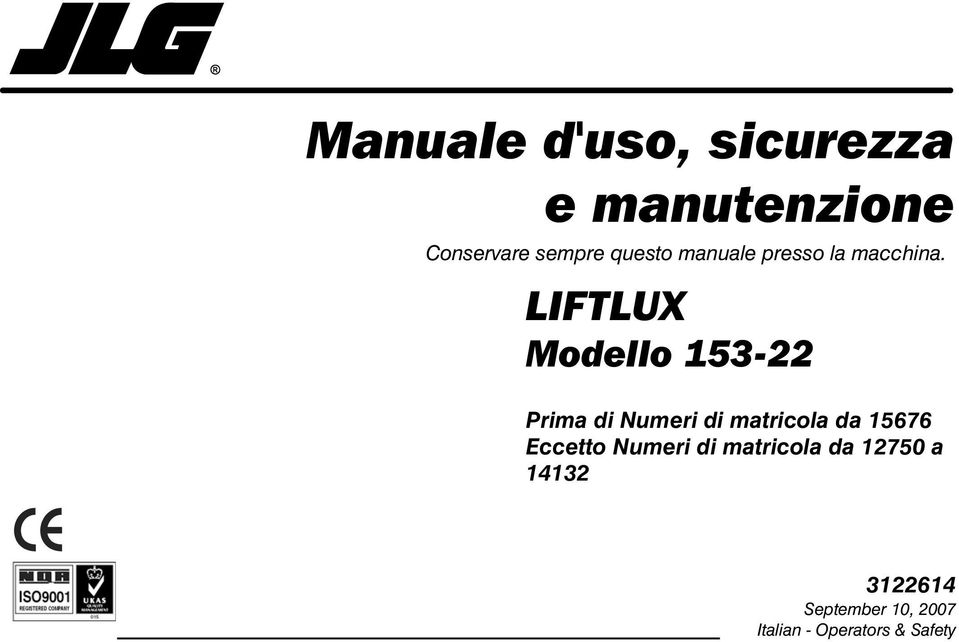 LIFTLUX Modello 153-22 Prima di Numeri di matricola da 15676