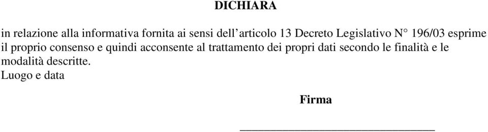 consenso e quindi acconsente al trattamento dei propri dati