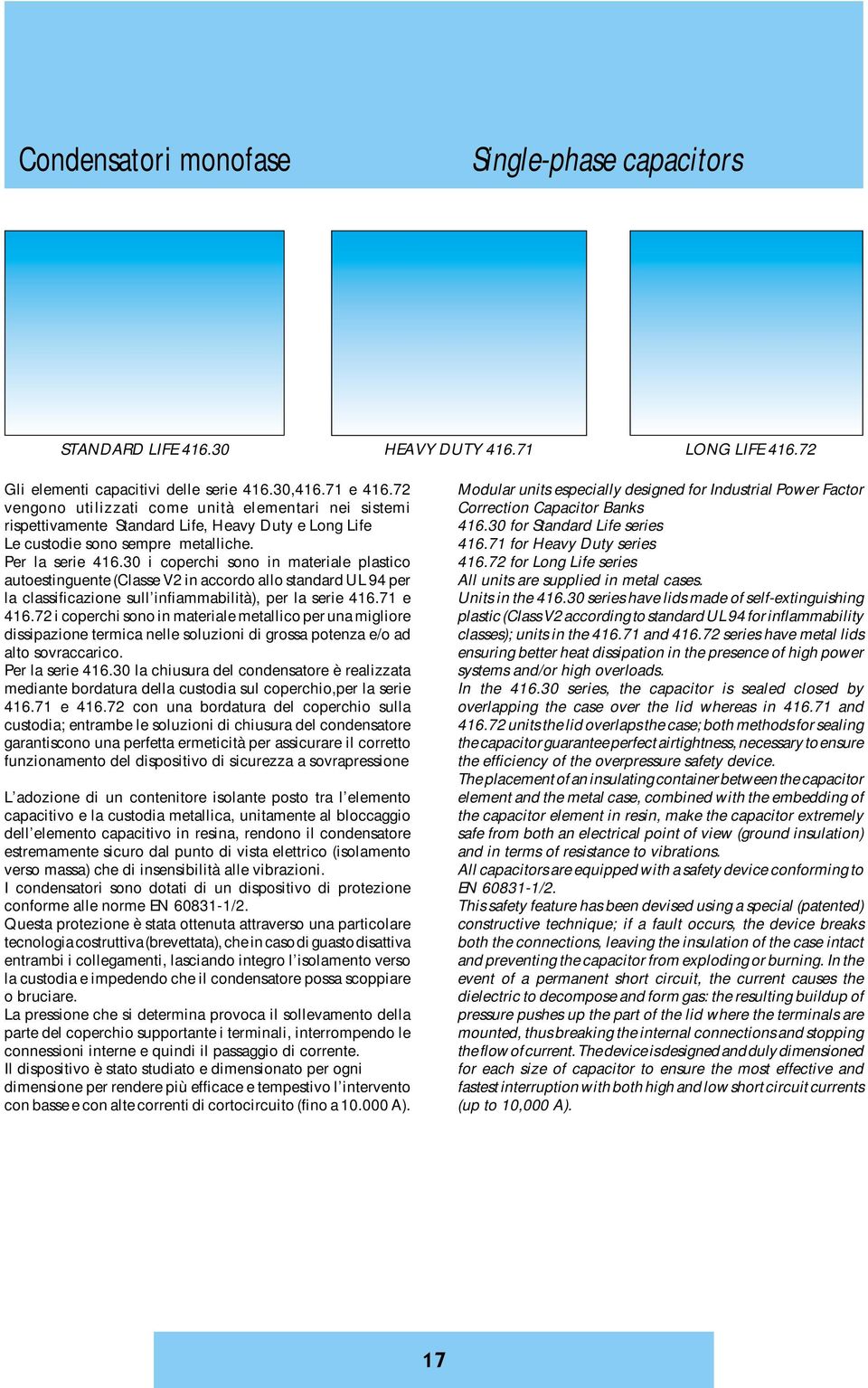 30 i coperchi sono in materiale plastico autoestinguente (Classe V2 in accordo allo standard UL 94 per la classificazione sull infiammabilità), per la serie 416.71 e 416.