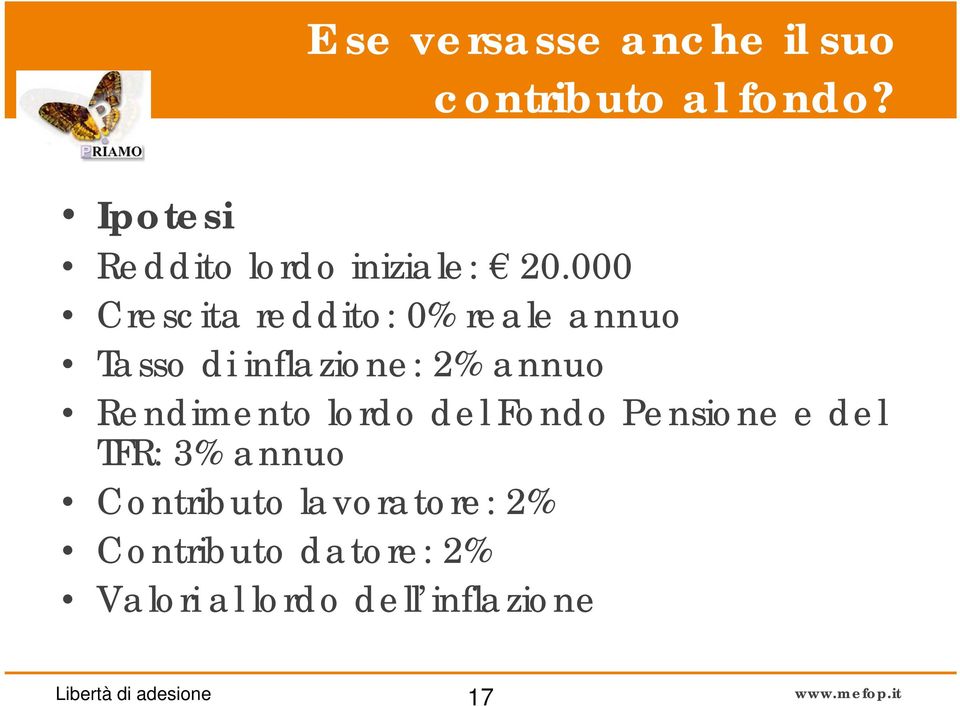 000 Crescita reddito: 0% reale annuo Tasso di inflazione: 2% annuo