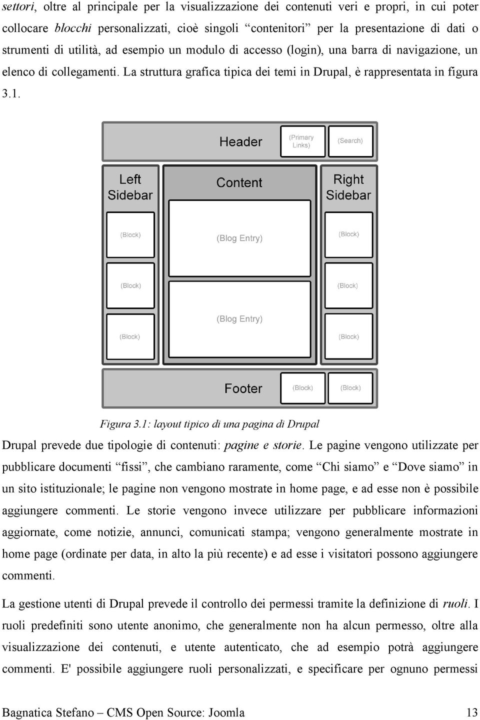 1: layout tipico di una pagina di Drupal Drupal prevede due tipologie di contenuti: pagine e storie.