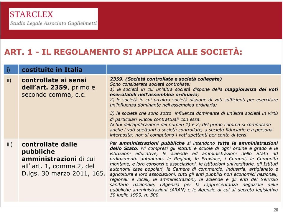 (Società controllate e società collegate) Sono considerate società controllate: 1) le società in cui un'altra società dispone della maggioranza dei voti esercitabili nell'assemblea ordinaria; 2) le