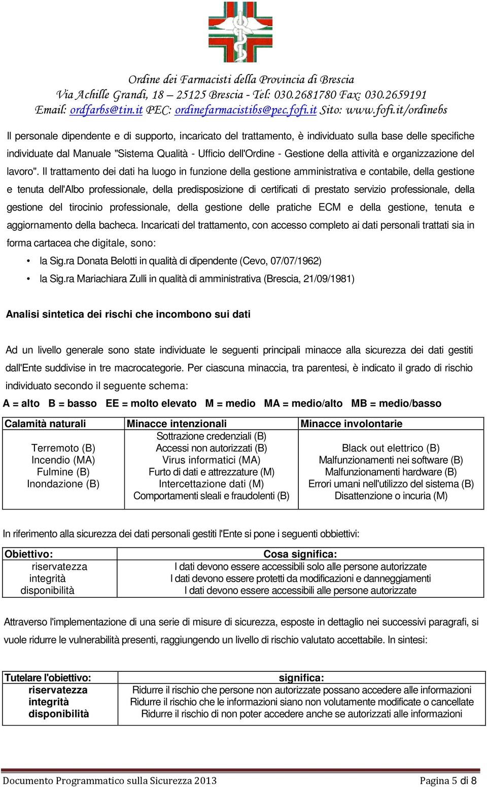 Il trattamento dei dati ha luogo in funzione della gestione amministrativa e contabile, della gestione e tenuta dell'albo professionale, della predisposizione di certificati di prestato servizio