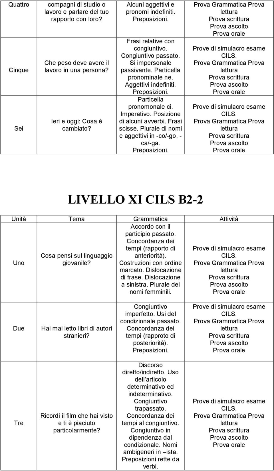 Posizione di alcuni avverbi. Frasi scisse. Plurale di nomi e aggettivi in -co/-go, - ca/-ga. Preposizioni. LIVELLO XI CILS B2-2 Cosa pensi sul linguaggio giovanile? Accordo con il participio passato.