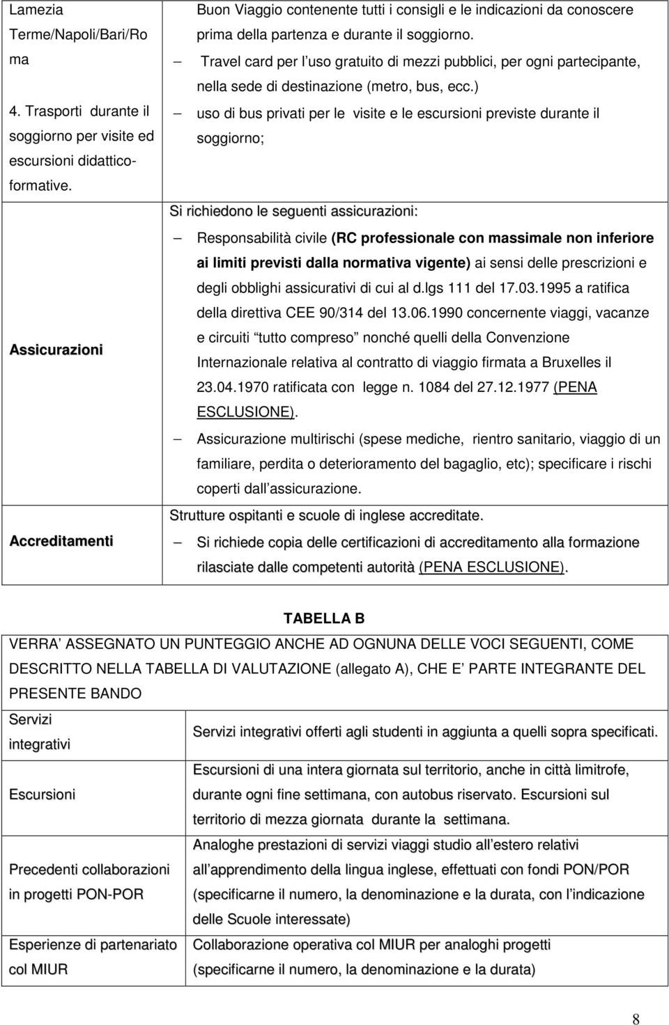 Travel card per l uso gratuito di mezzi pubblici, per ogni partecipante, nella sede di destinazione (metro, bus, ecc.