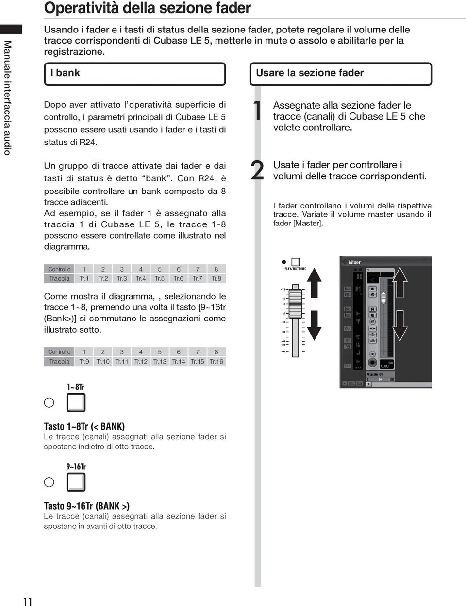 Un gruppo di tracce attivate dai fader e dai tasti di status è detto bank. Con R4, è possibile controllare un bank composto da 8 tracce adiacenti.