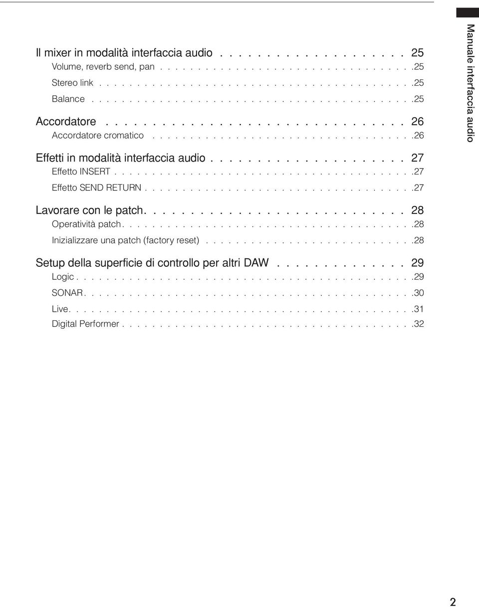 .................................. 7 Lavorare con le patch............................ 8 Operatività patch...................................... 8 Inizializzare una patch (factory reset).