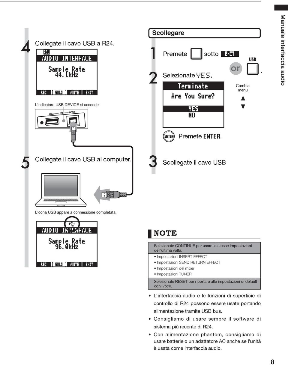 Impostazioni INSERT EFFECT Impostazioni SEND RETURN EFFECT Impostazioni del mixer Impostazioni TUNER Selezionate RESET per riportare alle impostazioni di default ogni voce.