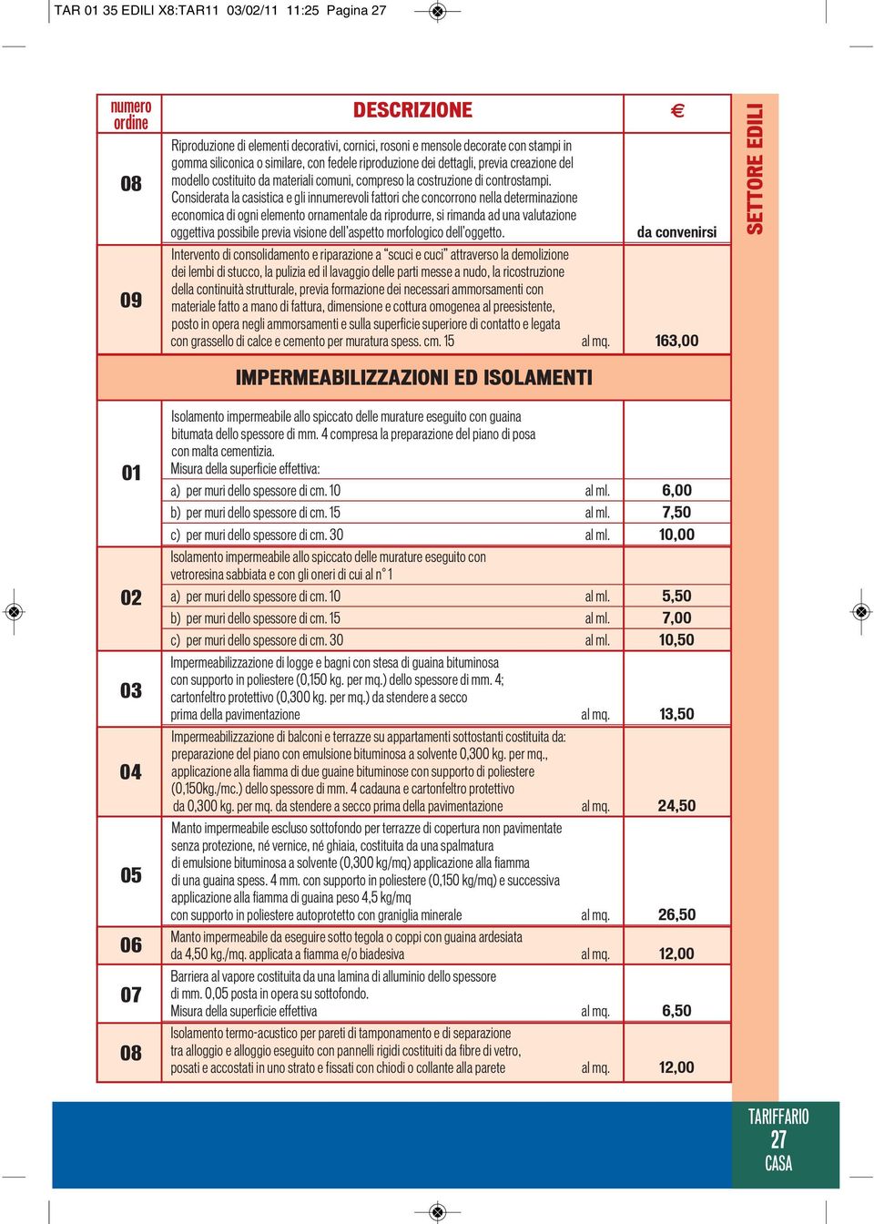 Considerata la casistica e gli innumerevoli fattori che concorrono nella determinazione economica di ogni elemento ornamentale da riprodurre, si rimanda ad una valutazione oggettiva possibile previa