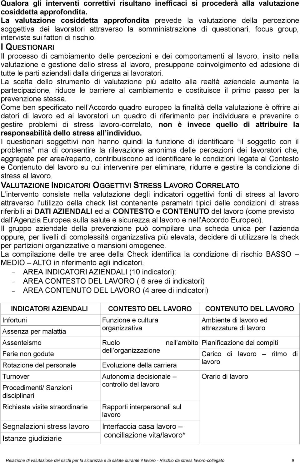 I QUESTIONARI Il processo di cambiamento delle percezioni e dei comportamenti al lavoro, insito nella valutazione e gestione dello stress al lavoro, presuppone coinvolgimento ed adesione di tutte le