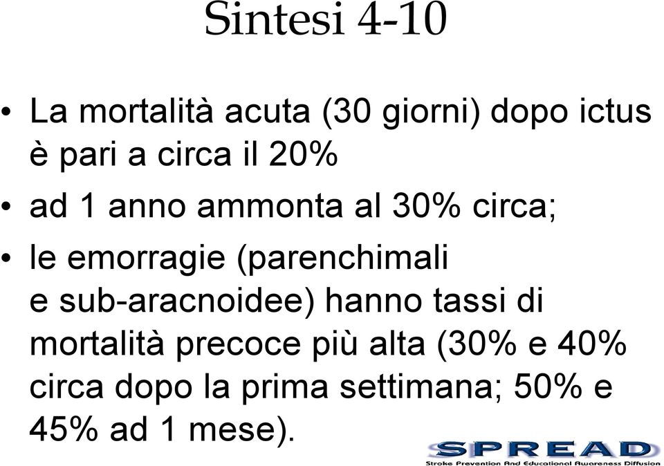 (parenchimali e sub-aracnoidee) hanno tassi di mortalità precoce