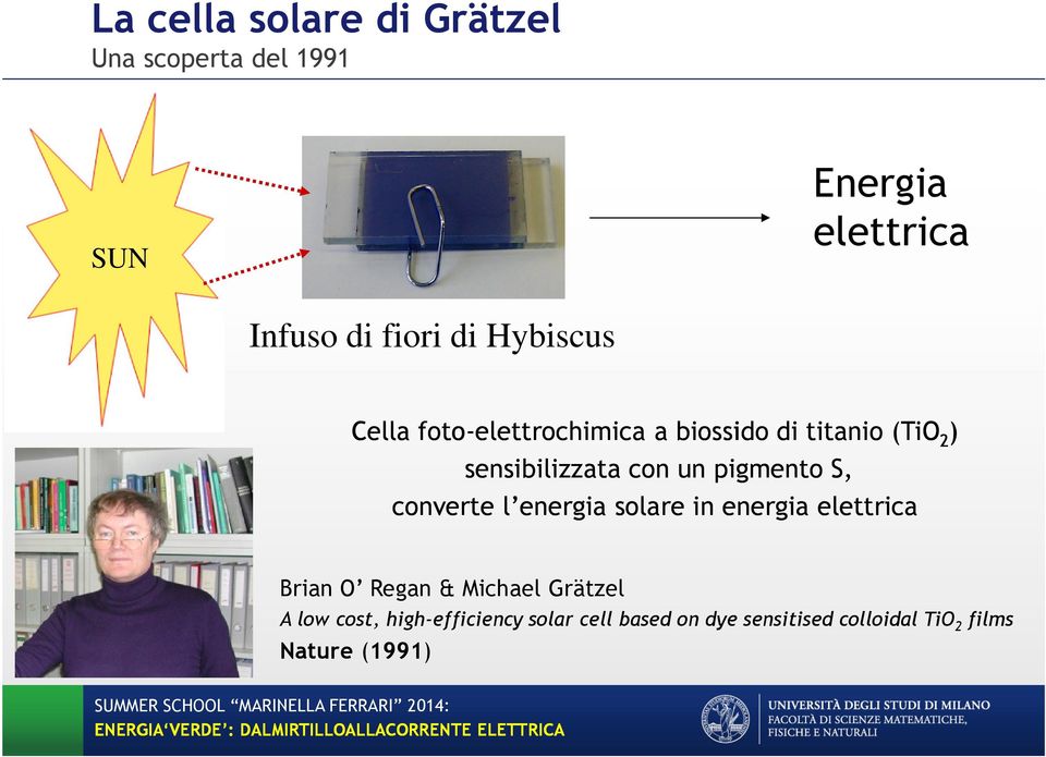 pigmento S, converte l energia solare in energia elettrica Brian O Regan & Michael Grätzel