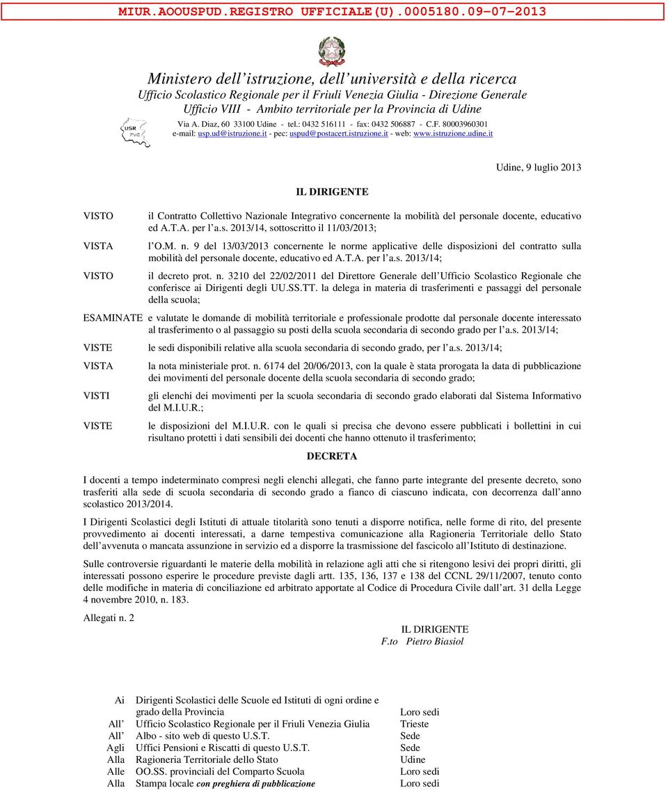 Provincia di Udine Via A. Diaz, 60 33100 Udine - tel.: 0432 516111 - fax: 0432 506887 - C.F. 80003960301 e-mail: usp.ud@istruzione.it - pec: uspud@postacert.istruzione.it - web: www.istruzione.udine.