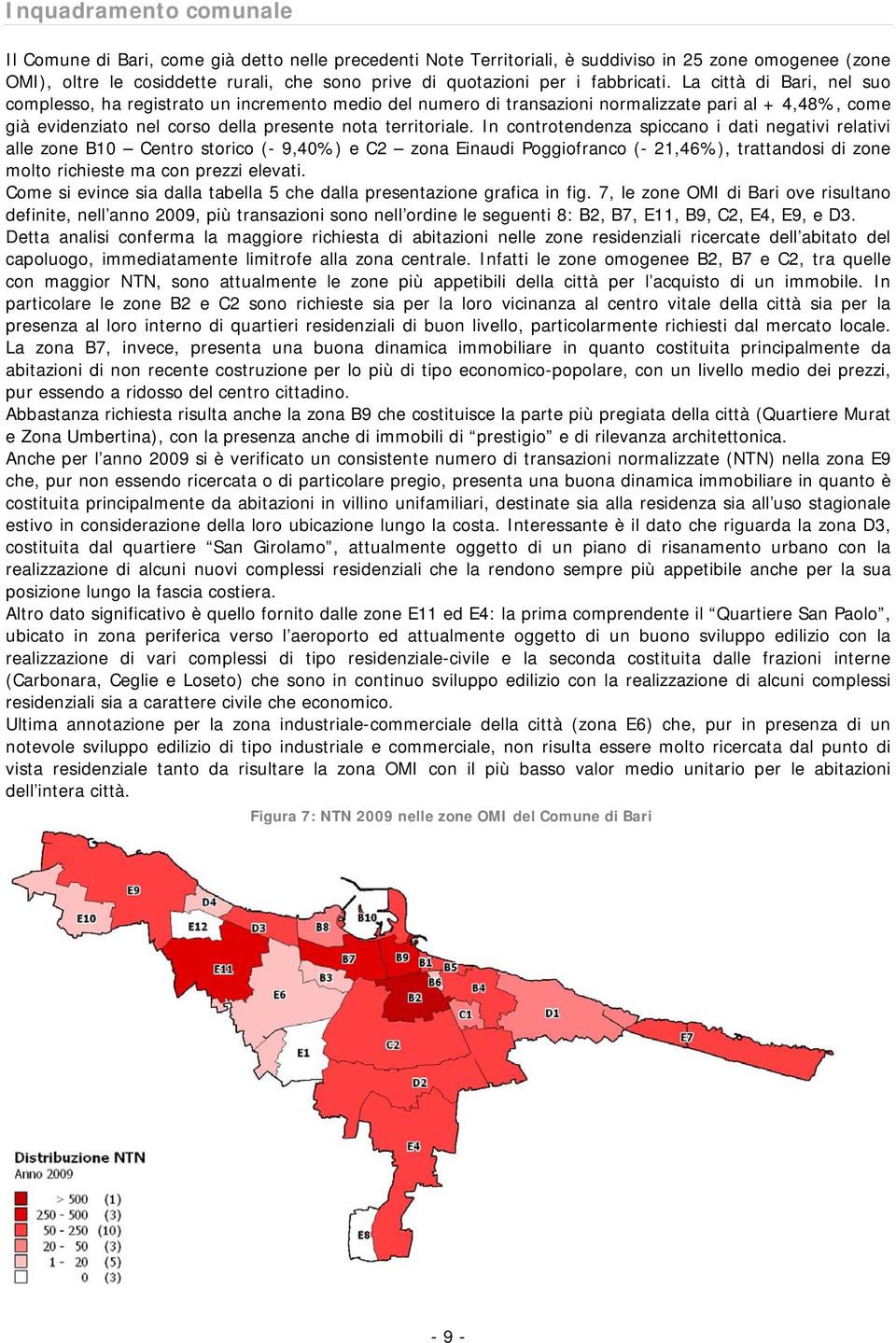 La città di Bari, nel suo complesso, ha registrato un incremento medio del numero di transazioni normalizzate pari al + 4,48%, come già evidenziato nel corso della presente nota territoriale.