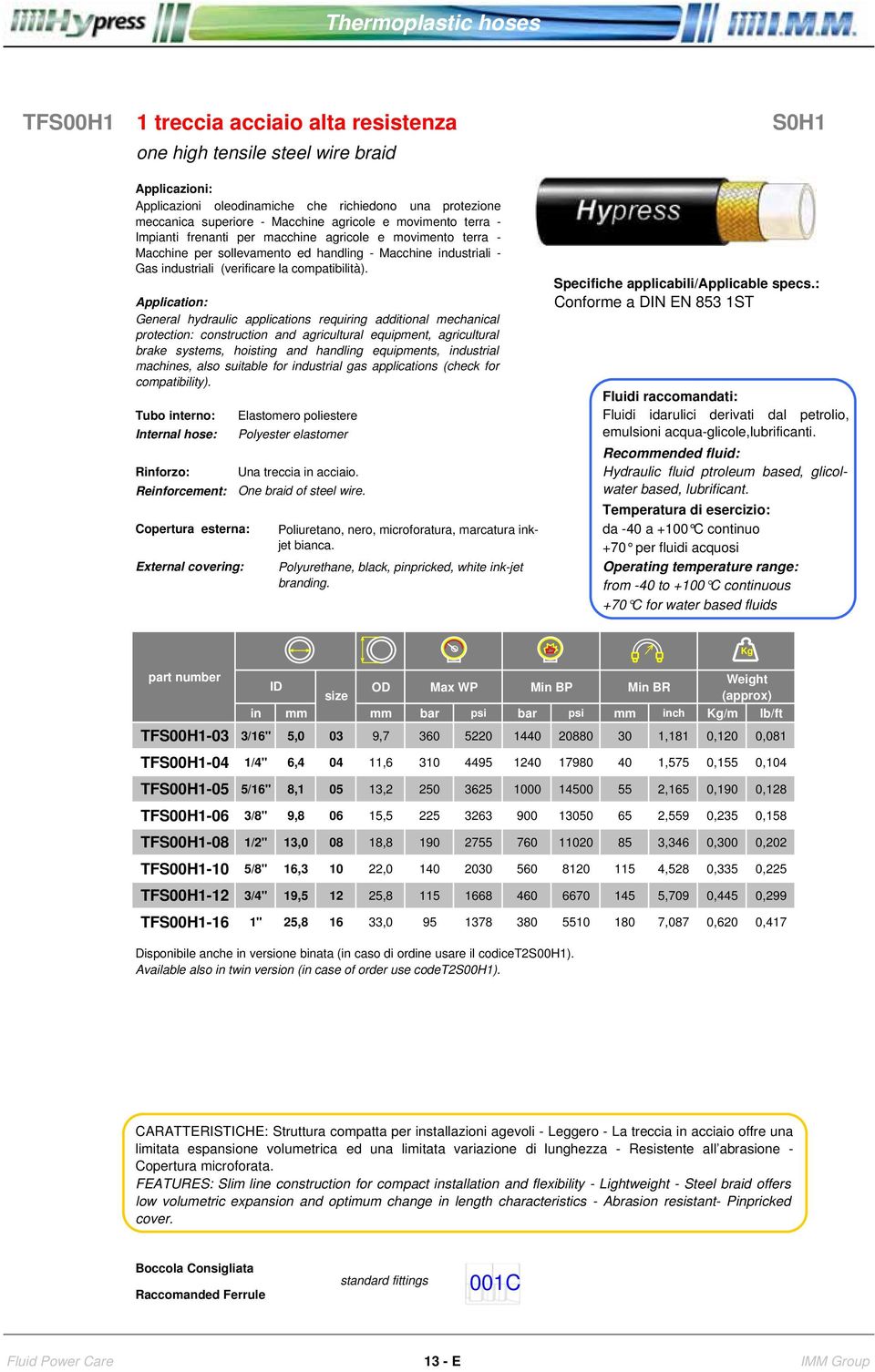 General hydraulic applications requiring additional mechanical protection: construction and agricultural equipment, agricultural brake systems, hoisting and handling equipments, industrial machines,